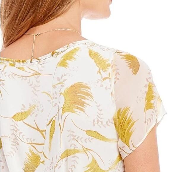 A loves A Gold Yellow Floral Wheat Novelty Print 100% Silk Mini Babydoll Dress - Picture 4 of 13